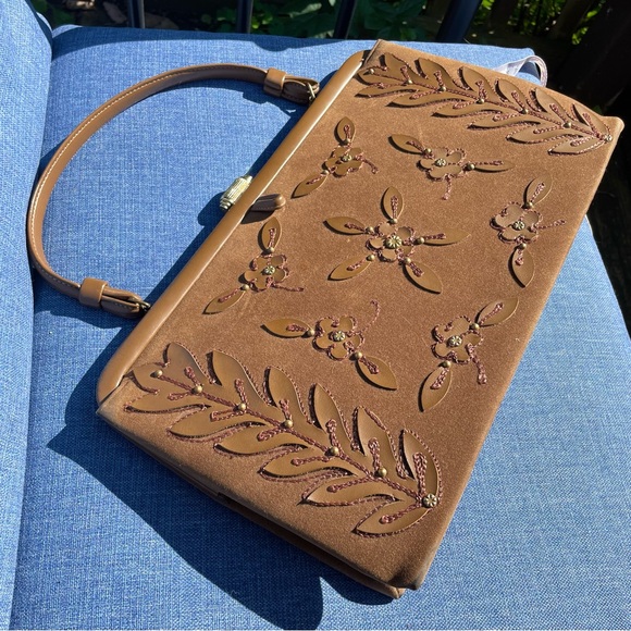 Vintage 60s 70s Brass Clasp Embellished Shoulder Bag Purse - Picture 11 of 15